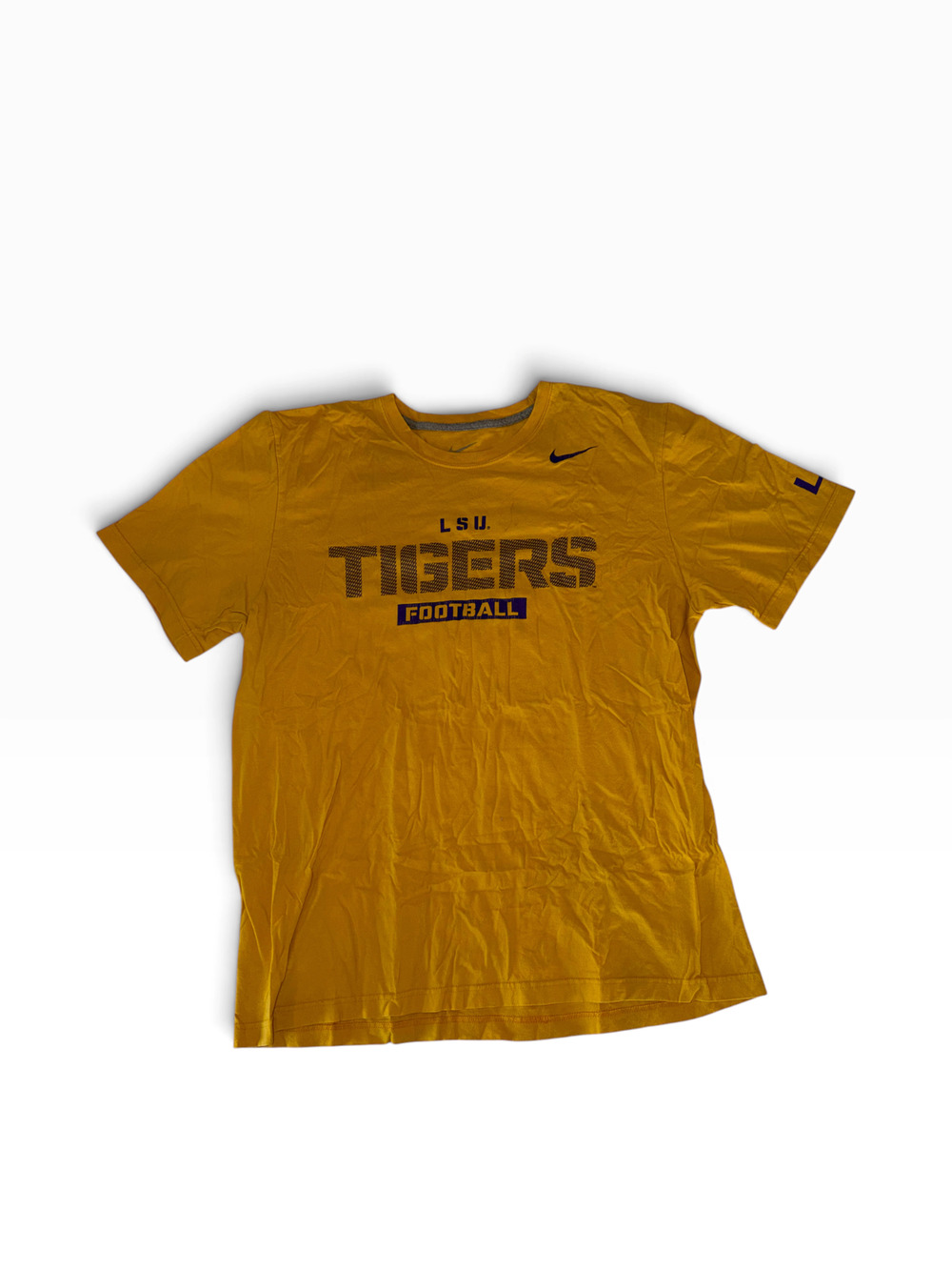 Nike Tee Yellow with Purple Trim Vintage College Style | Men's XL